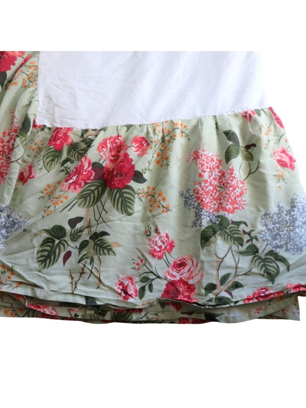 Vintage Floral Queen Size Bed Skirt 14.5" Drop Green Pink Cottage Country